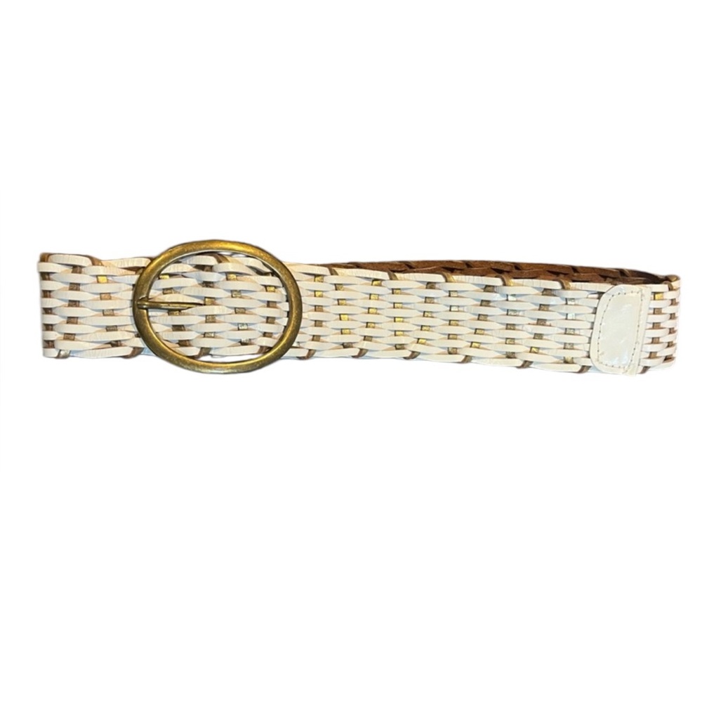 Vintage-Style Woven Leather Belt with Brass Buckle – XL